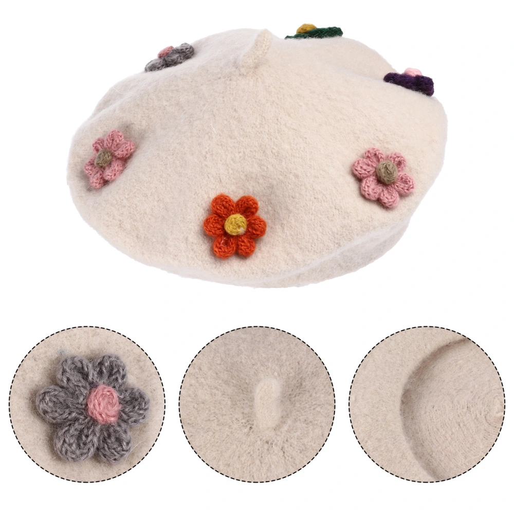 1pc Children Beret Wool Hat Lovely Flower Good-looking Winter Painter Hat