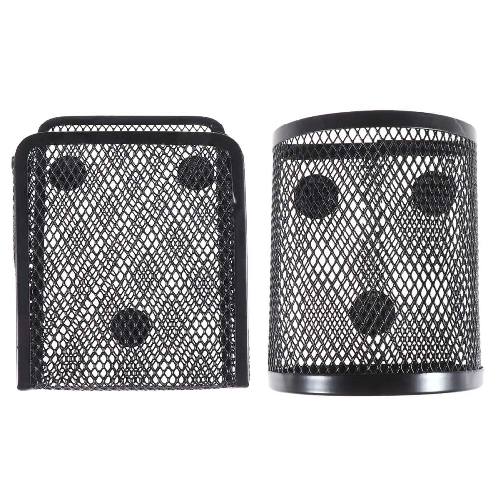 2pcs Metal Iron Net Pen Holder Pencil Container Desktop Organizer Office Supplies (Semicircle + Square Black)