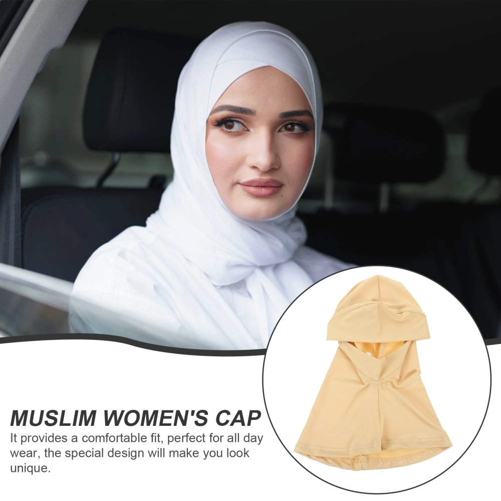 Women Adjustable Muslim Hijab Neck Cover Scarf Bonnet Inner Hijab Full Cover Bone Lady Islamic Muslim Headwear (Beige)