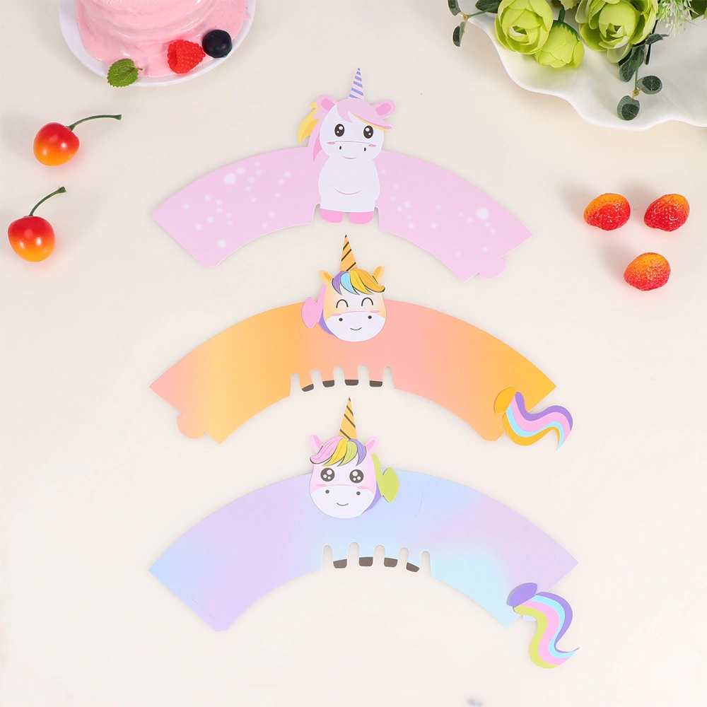 24PCS Cake Wrapper Holders Cartoon Animal Paper Decorative Wrapping Paper Cupcake Surrounding (Unicorn)