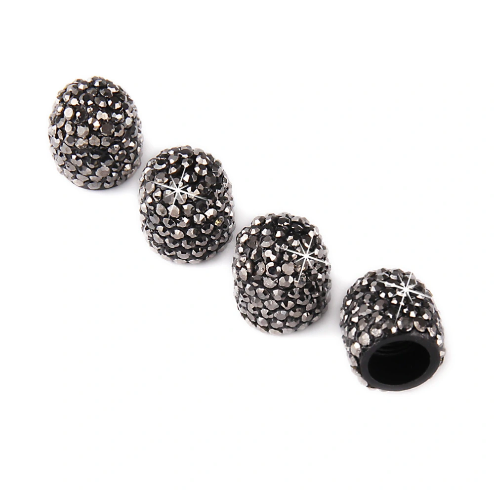 5PCS/Set Auto Stem Caps Ignition Button Ring Universal Rhinestone Tire Dust Caps Car Start Key Decoration (Black)