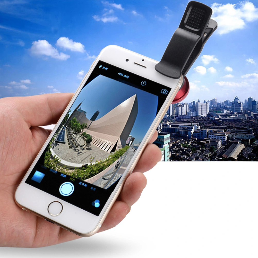 2 Sets 3 in 1 Phone Lens Fish Eye Lens Wide Angle Lens Macro Lens with Clip for Smartphone (Red Lens with Black Clip)