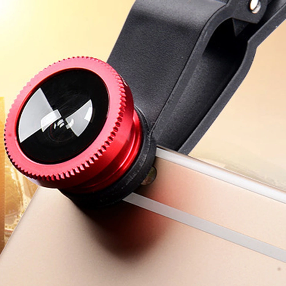 2 Sets 3 in 1 Phone Lens Fish Eye Lens Wide Angle Lens Macro Lens with Clip for Smartphone (Red Lens with Black Clip)