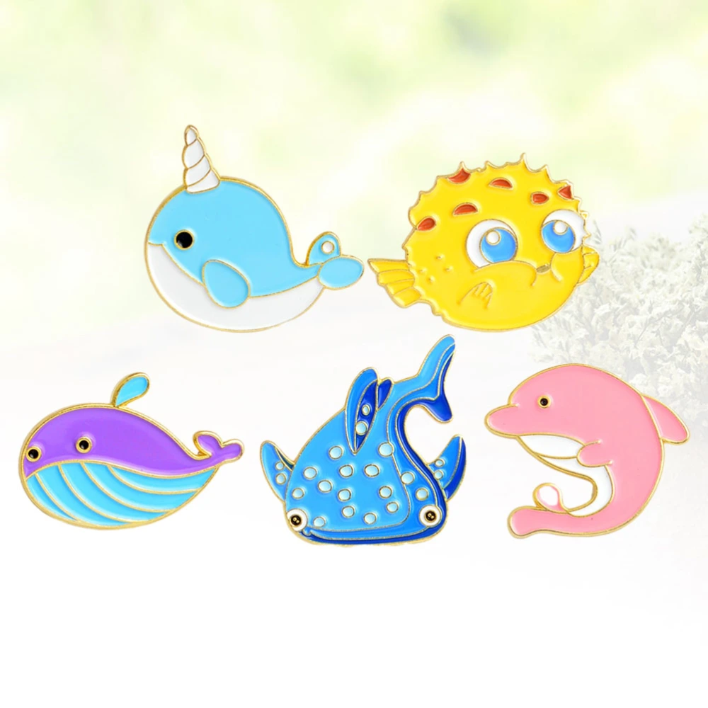 5PCS Marine Life Brooch Lovely Alloy Brooch Cartoon Breastpin Fashion Clothes Pin for Kids Adults (Random Style)