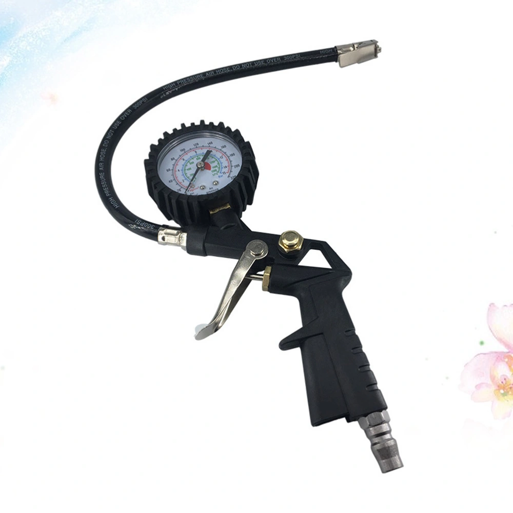 Car Motorcycle Multi-functional Tire Pressure Meter Air Inflator Decompression Tool for Truck Motorcycle Car Black