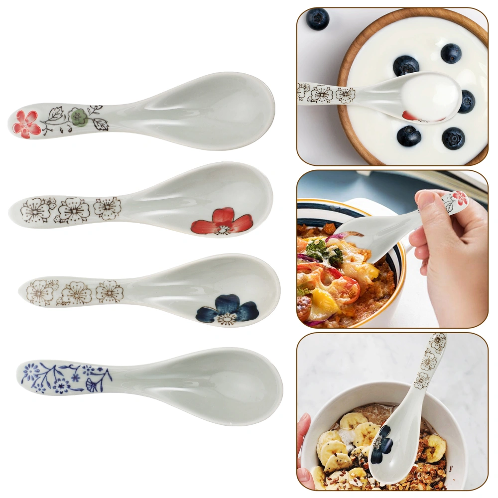 4 Pcs Ceramic Soup Spoons Small Porridge Spoon Kitchen Spoons Food Serving Spoons