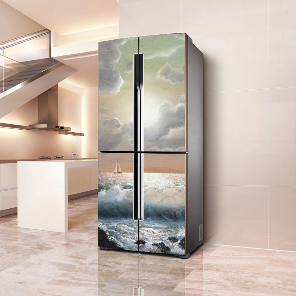 Creative Fridge Door Sticker Removable Sailboat Painting Pattern Wall Sticker for Kitchen Dining Hall