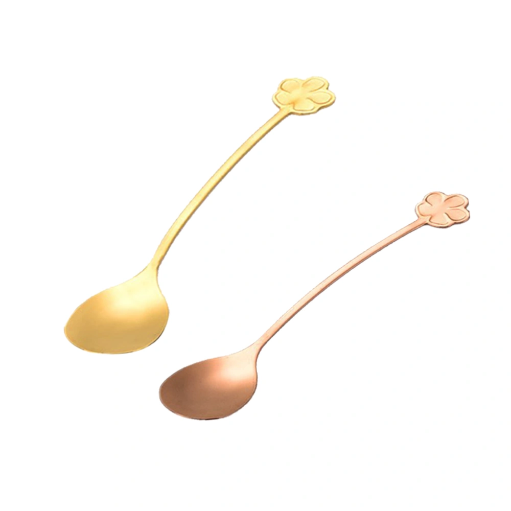 2pcs Stainless Steel Coffee Spoon Chic Dessert Spoon Unique Four-leaf Clover Spoon Tableware Scoop for Home Restaurant