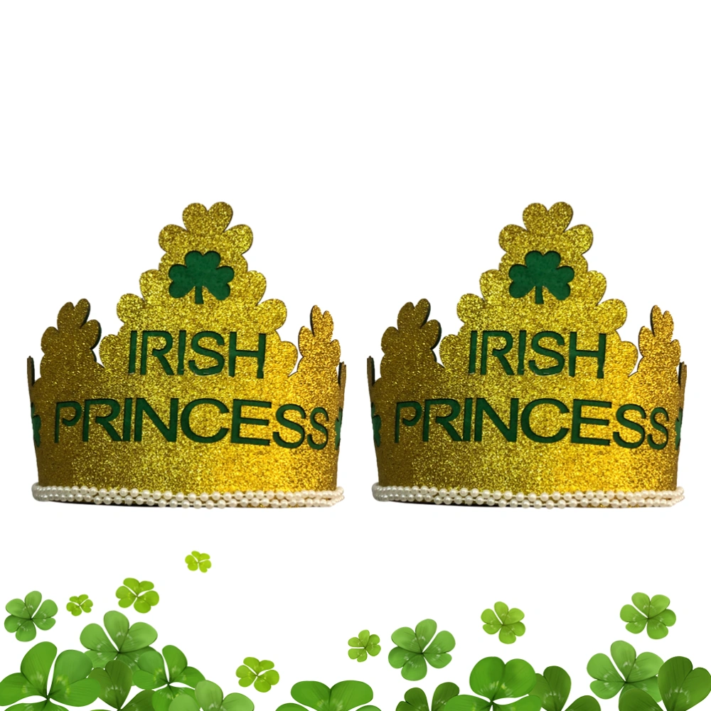 2pcs St Patrick's Day Crown Decorative Hair Creative Headdress for Woman Girl (Pearl Chain Flower Crown)