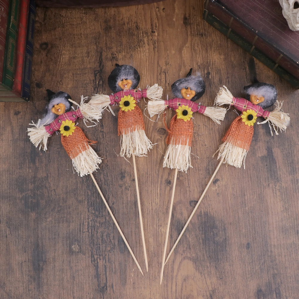 4pcs Halloween Scarecrow Bar Party Decor Swing Ornaments Straw Doll Ornaments Classroom Layout Decoration Straw Doll Supplies (Random Style, 4pcs Packed)