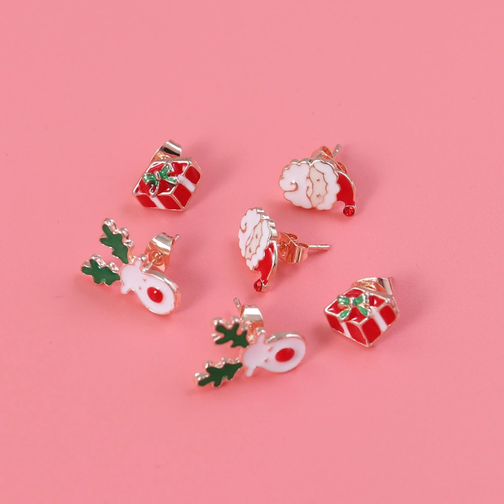 3 Pairs Cartoon Christmas Earrings Set Fashion Women Stud Earrings Jewelry Decoration