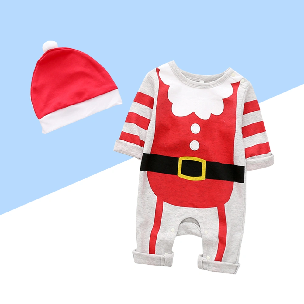 Baby Santa Claus Suit Christmas Romper Hat Cotton Siamese Clothing Jumpsuits Infant Long Sleeve Costumes for Toddler Size 95