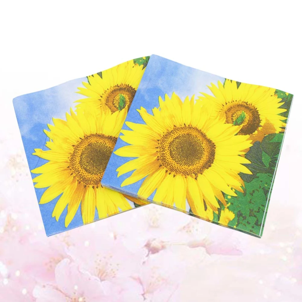 20 Sheets Sunflower Printed Napkins Disposable Tissue Napkin Party Supplies