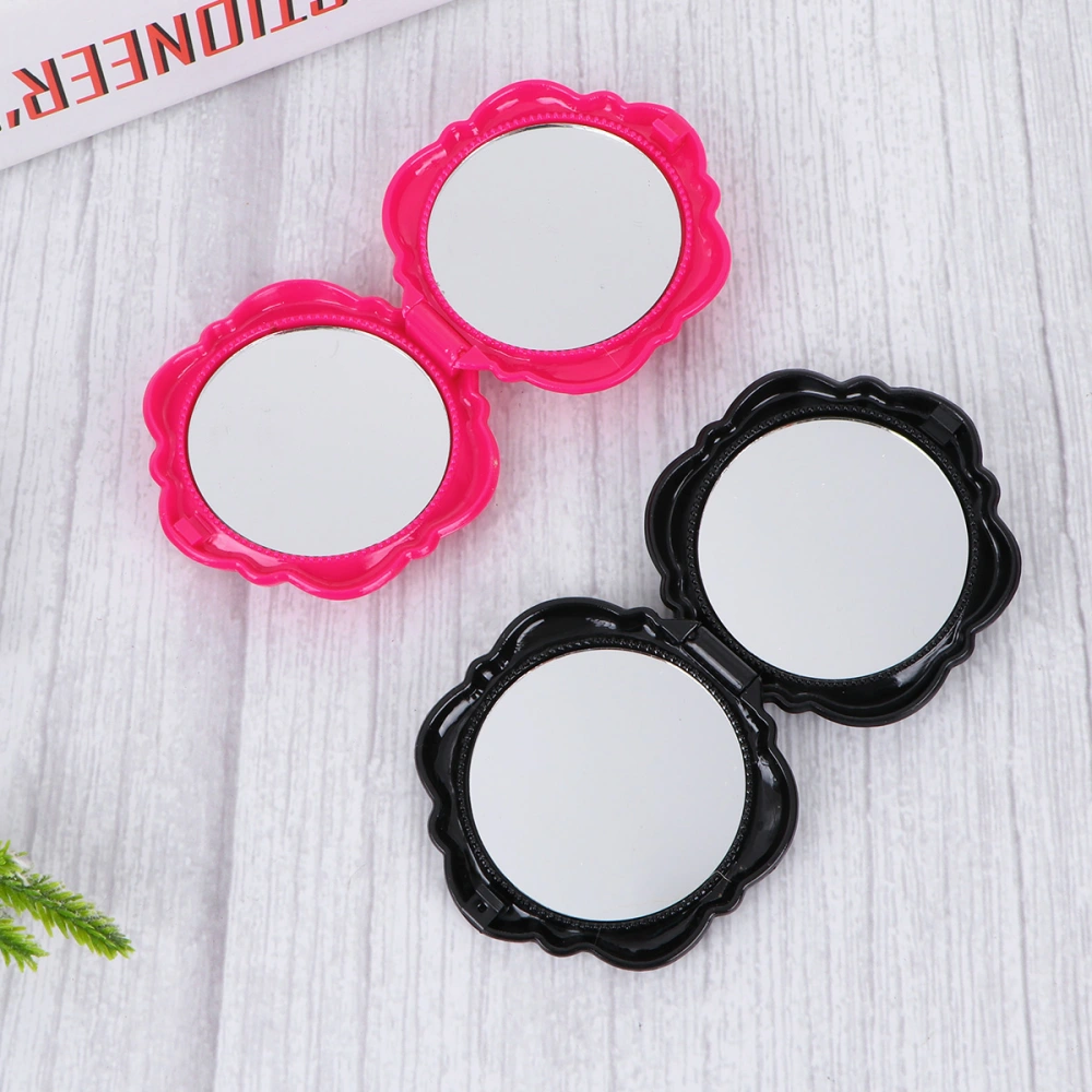 4Pcs Portable Foldable Cosmetic Mirror Creative Shell Shaped Mirror Delicate Double-sided Mirror(White Black Pink and Rosy)