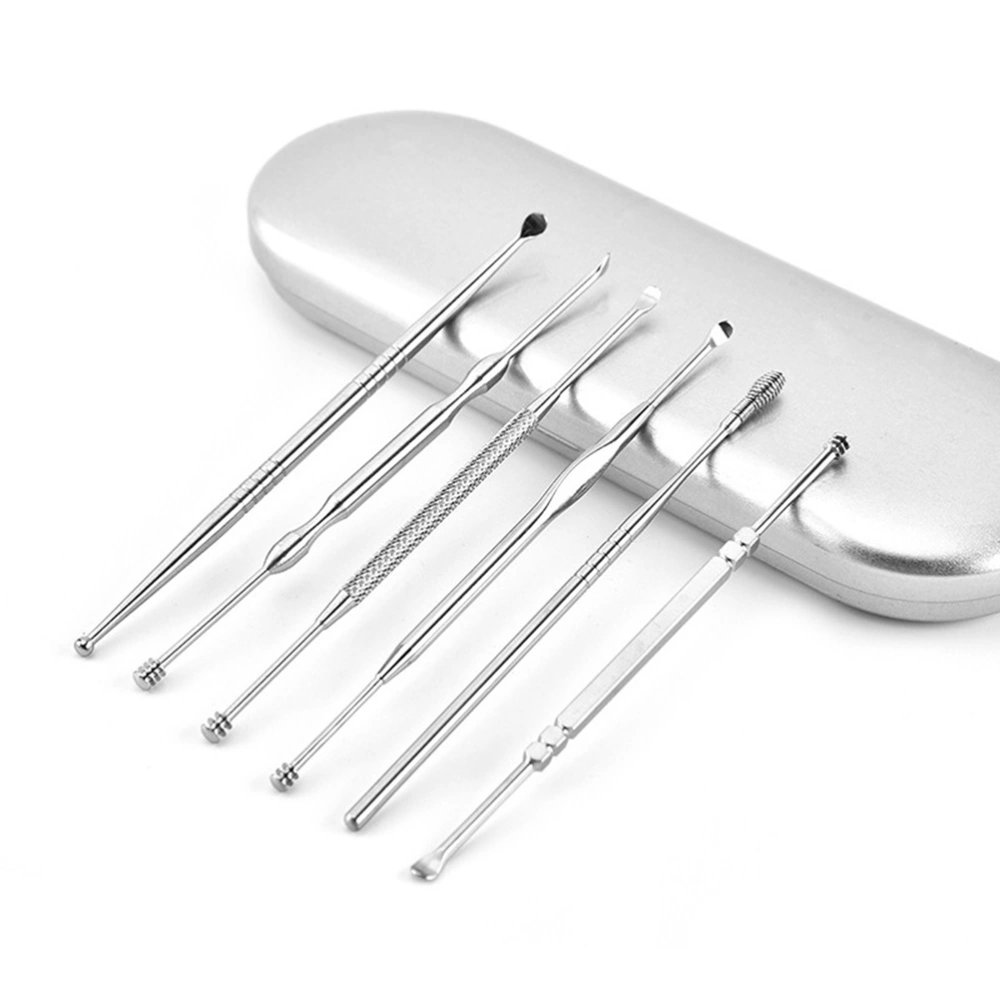 1 Box/6pcs Ear Cleaning Tools Set Stainless Steel Ear Cleaner Ear Wax Removal Tool for Home Daily Use (Silver)