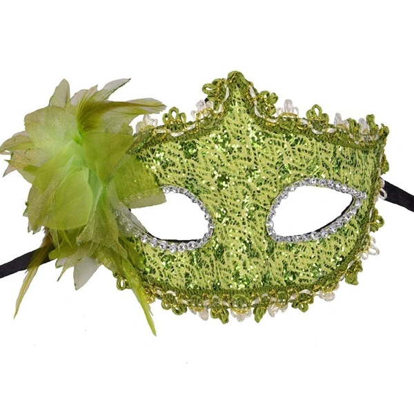 Fashion Lily Flower Crystal Rhinestones Decor Venetian Lace Face Mask for Halloween /Masquerade /Costume Party (Green)