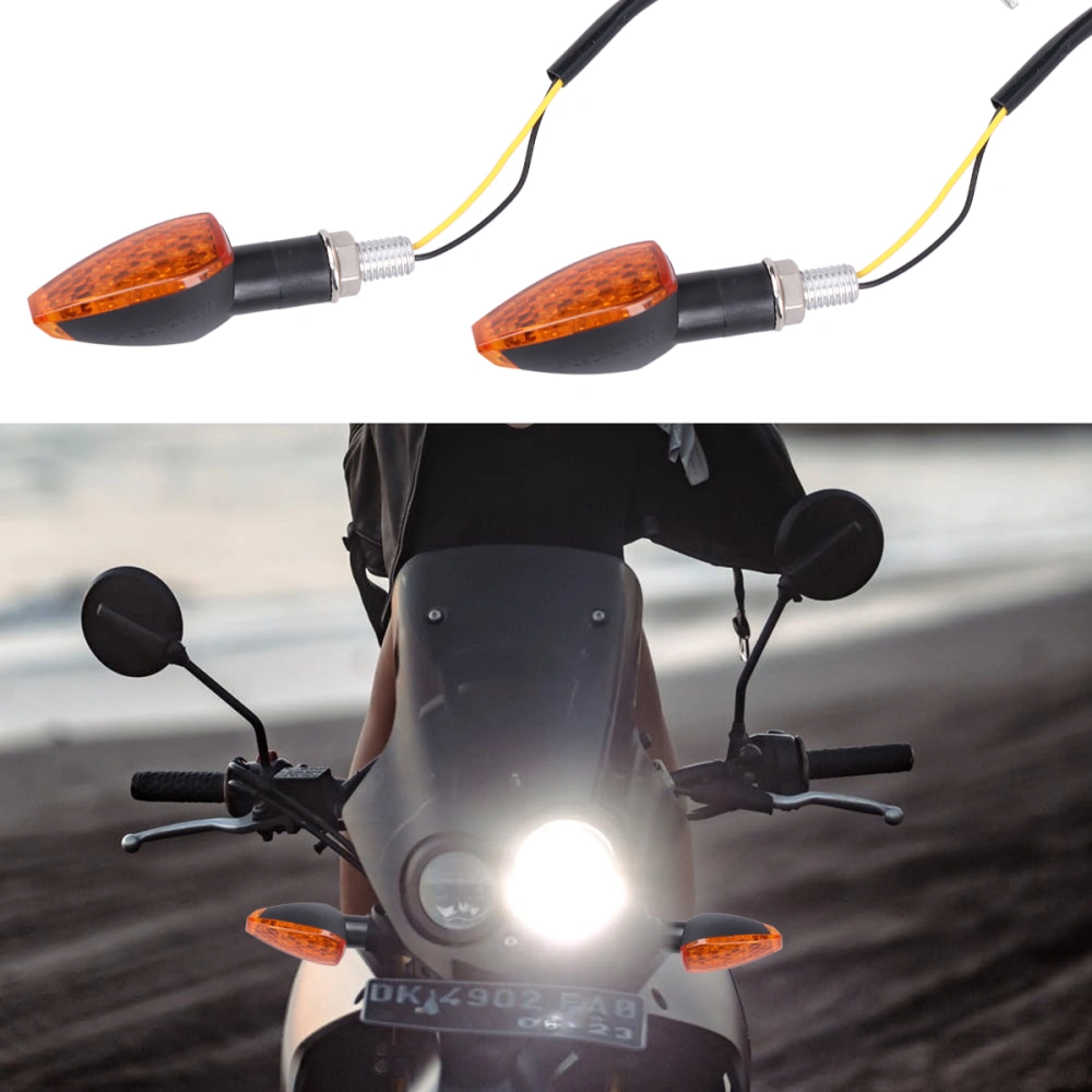 1 Pair LED Motorcycle Turn Light Modified Turn Lamp Practical Motorcycle Turn Signal (Black Sheel, Yellow Lens)