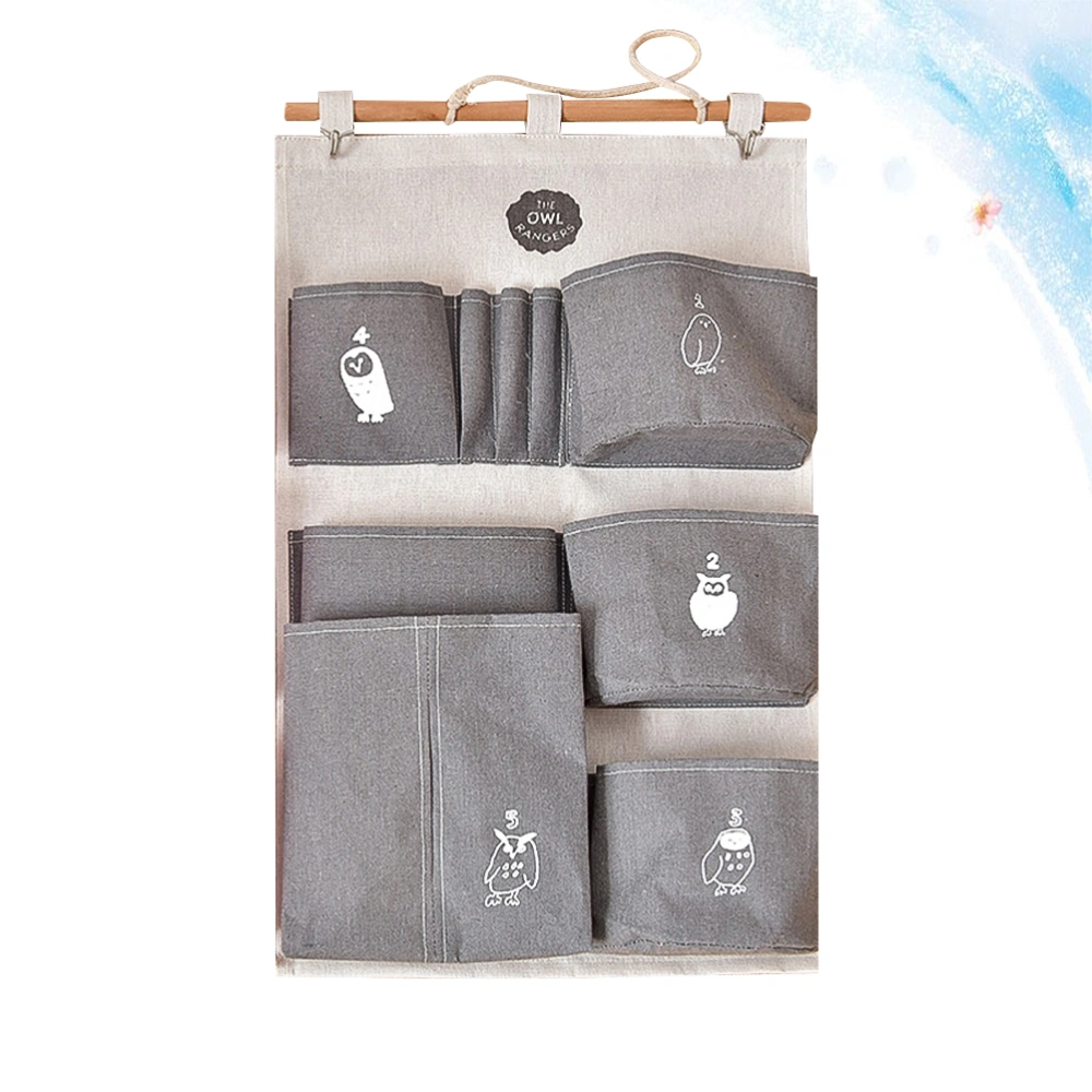 1Pc Cotton Linen Hanging Storage Bag Pouch with Multiple Pockets Simple Wall Hanging Sundries Holder Behind the Door (Grey)