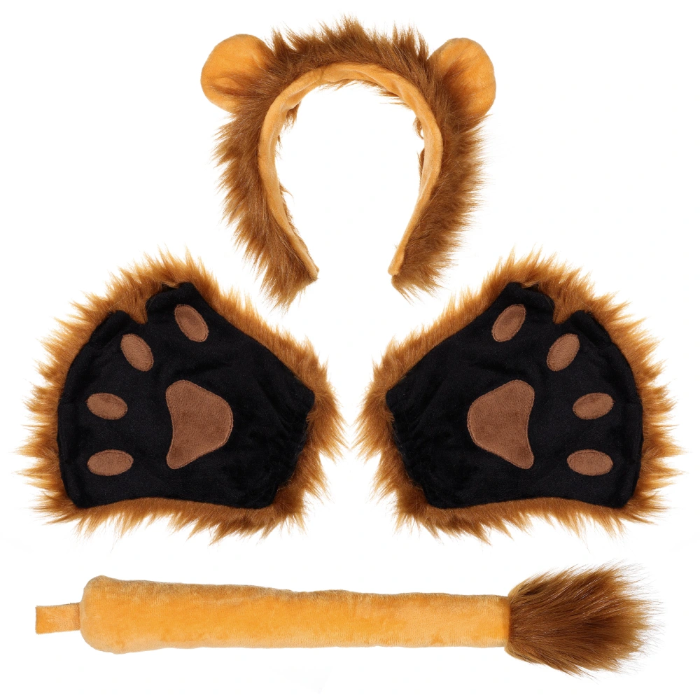 Frcolor Lovely Lion Cosplay Costume Kit Halloween Costume Lion Paw Mittens Ears Headband And Tail Set For Kids And Adults (brown）