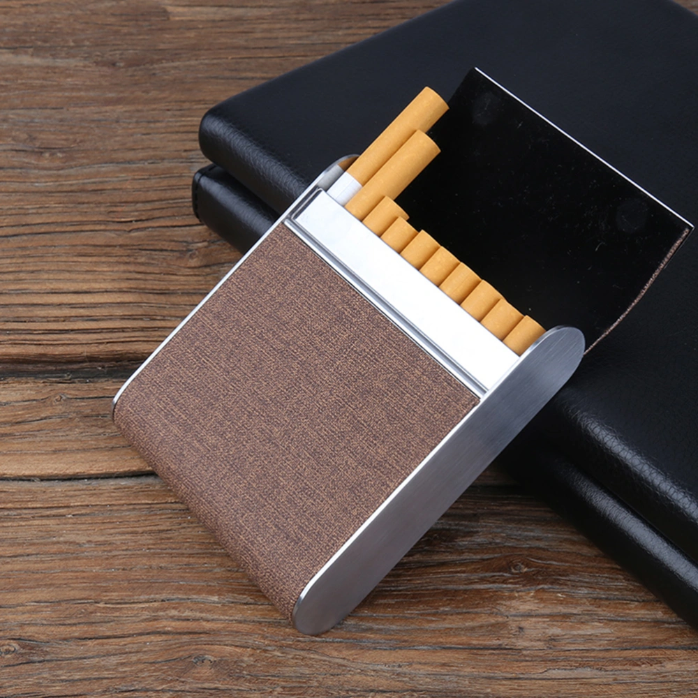 Cigarette Case Alloy Frame and Leather Cover Magnetic Closure(Coffee)