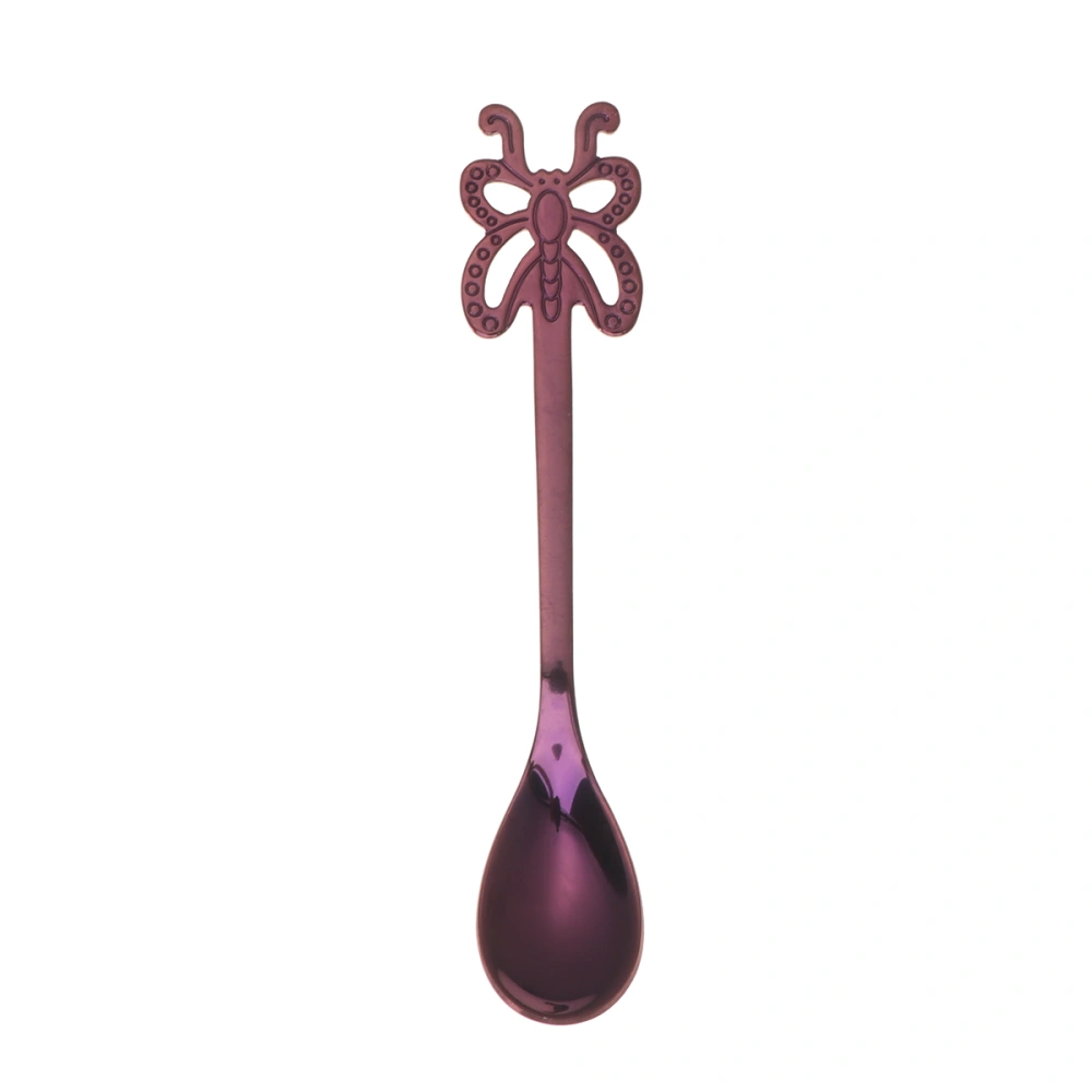 1PC Stainless Steel Fruit Spoon Kitchen Tableware Creative Fruit Fork Spoon for Home Bar Kitchen (Butterfly Spoon Purple)