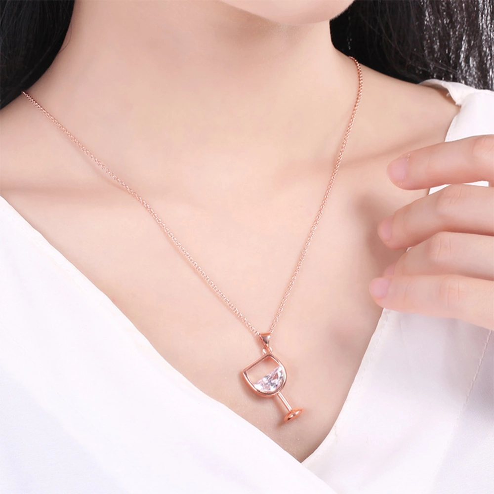 Cup Necklace Zircon Shining Funny Creative Party Necklace Pendant Gift Necklace for Woman (Rose Golden)