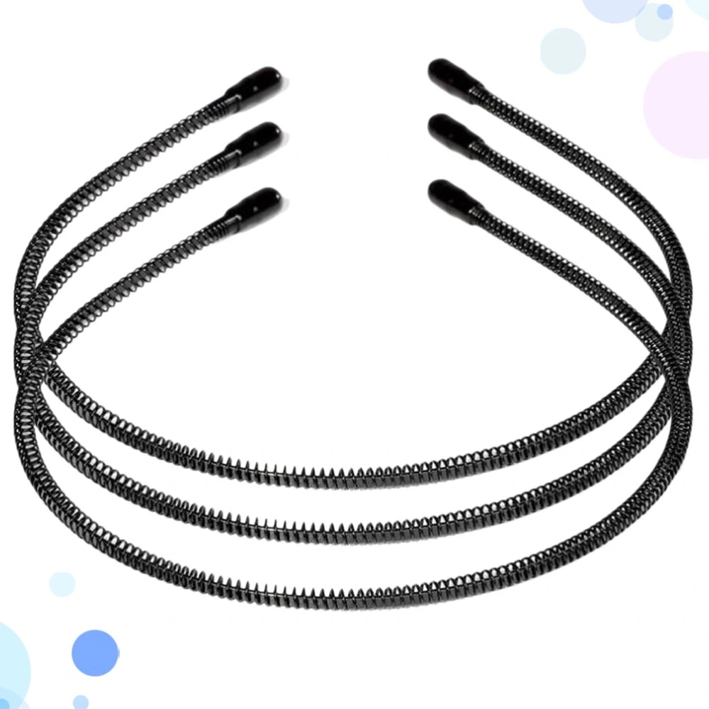 3Pcs Unisex Spiral Shape Headband Simple Sports Hairhoop Invisible Headwear Anti-slip Wave-shaped Hairpin for Man Woman (Black)