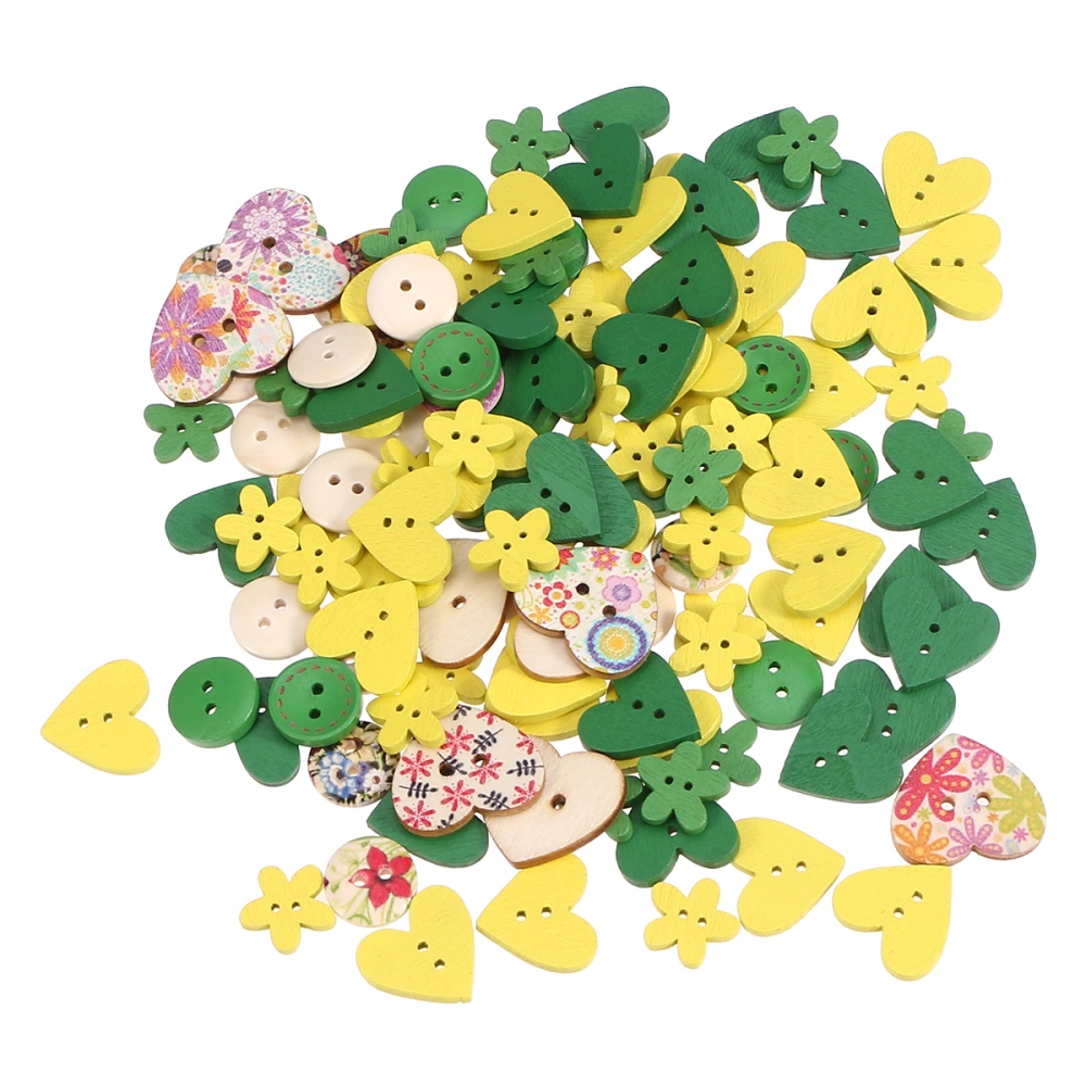 100pcs Colorful Heart Shape Flower Buttons Mixed Size Snap Buttons Fastener Buttons DIY Buttons DIY Materials Crafts(Yellow and Green)