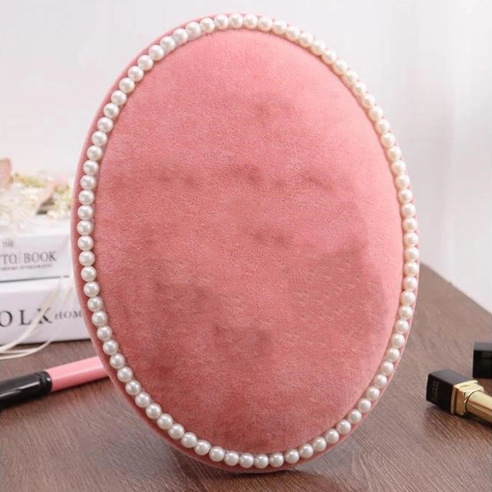 Oval Jewelry Display Holder Necklace Organizer Decent Earrings Storage Mat with Pearl Surrounds the Rim Size M(Pink)