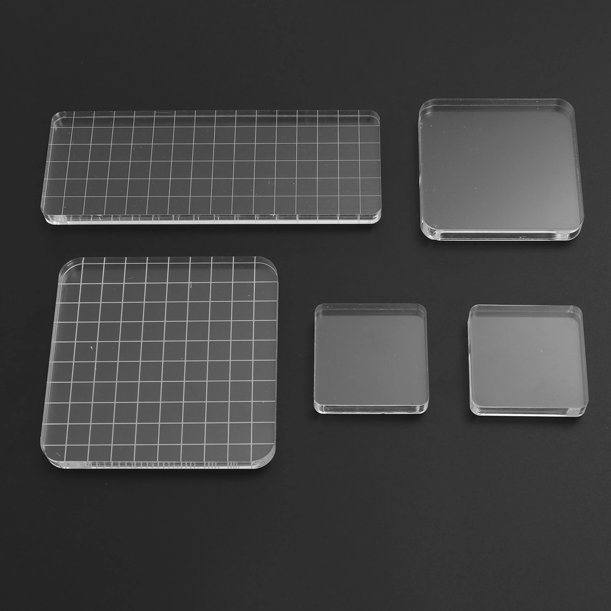5pcs Transparent Stamp Blocks with Grid, Acrylic Clear Stamping Blocks Set Essential Stamping Tools for Scrapbooking Crafts Making