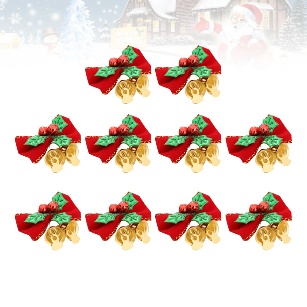 10Pcs Christmas Bell Bowknots Delicate Creative Christmas Wreath Ornaments Christmas Tree Decoration Party Supplies for Home Shop