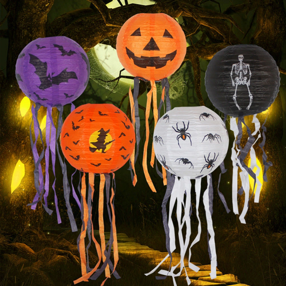 2 Pcs Halloween Glowing Spider Lantern LED Folding Paper Lantern Portable Spider Lamp Horror Ghost Festival Atmosphere Prop - Without Batteries