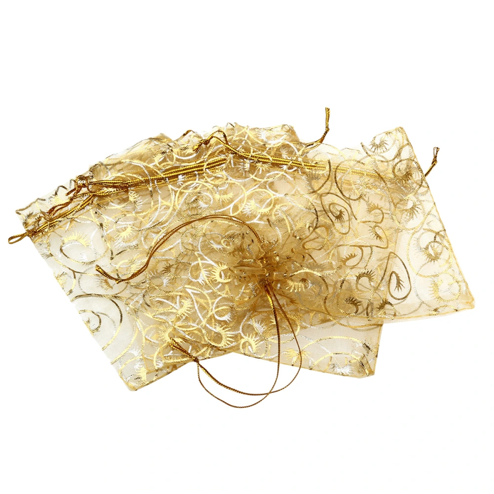 50pcs Eyelash Pattern Gauze Bags Organza Jewelry Pouches Drawstring Gift Bag Party Supplies for Wedding Packaging Birthday (Golden)