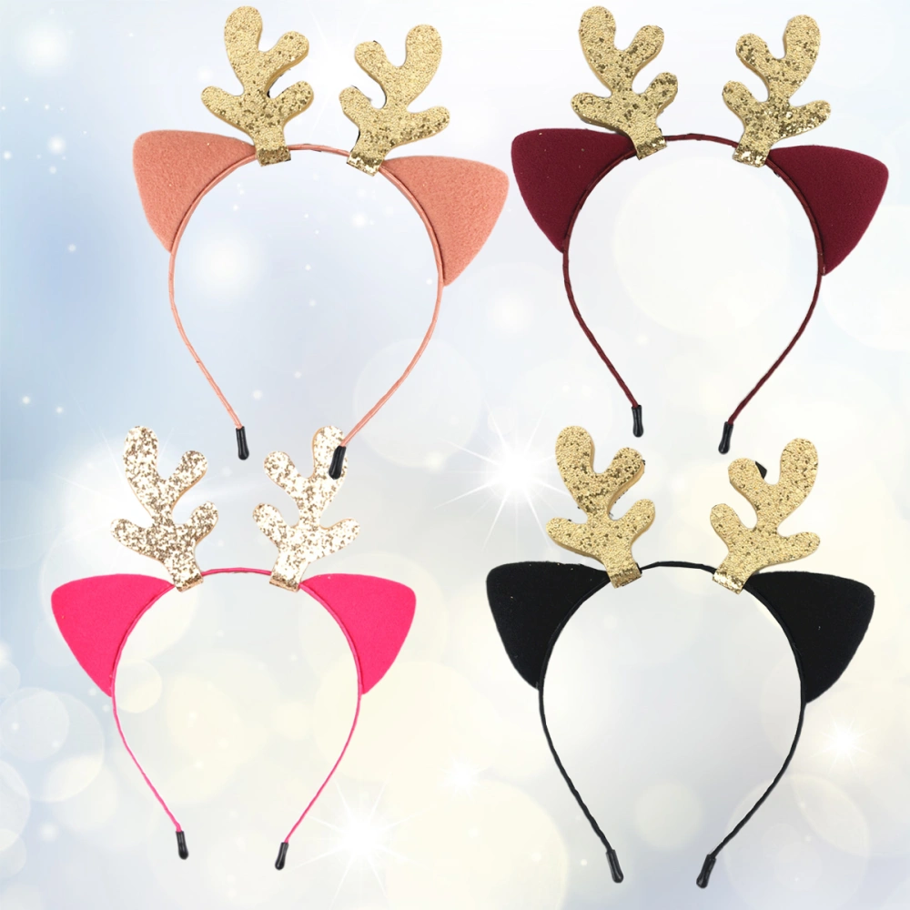 4Pcs Christmas Theme Hair Hoops Deer Horn Headband Hair Bands Headdress Hook Headband for Women Girls Female Size M