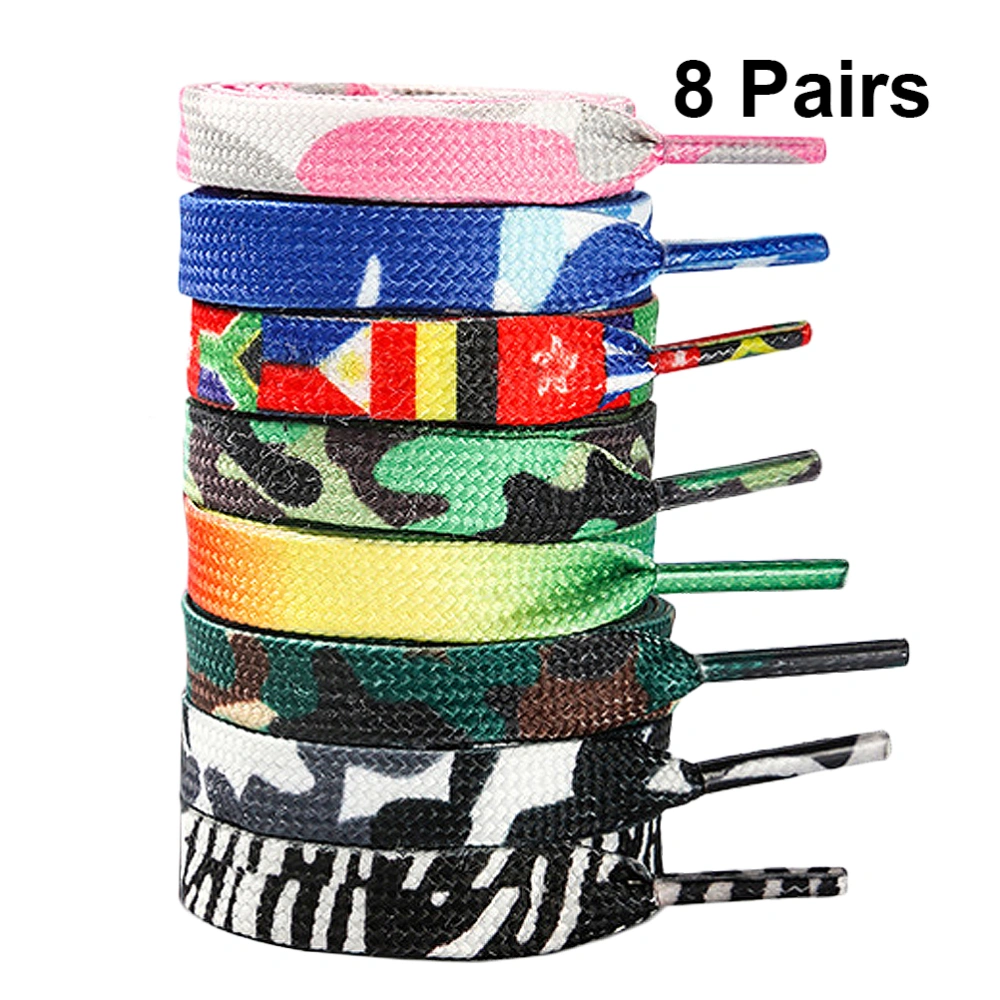 8 Pairs of 120cm Shoelace Printed Polyester Decorative Smooth Shoe Tie for Canvas Shoes Sports Shoes Sneakers (Random Color)