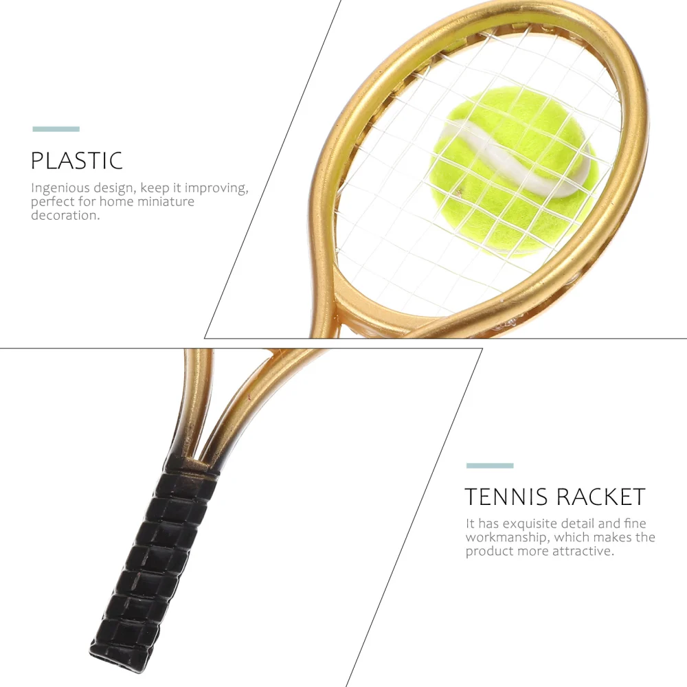 1 Set Mini House Tennis Racket and Tennis Model Mini Ornament Photo Prop