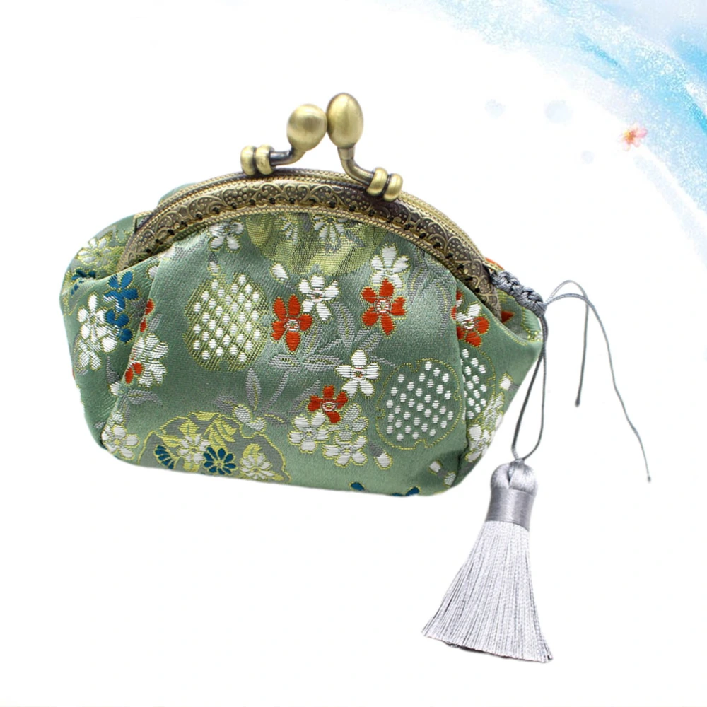 Dark Green Vintage Embroidered Brocade Short Purse Retro Coin Bag Buckle Small Wallet Woman Fashion Portable Change Bag Key Storage Pouch