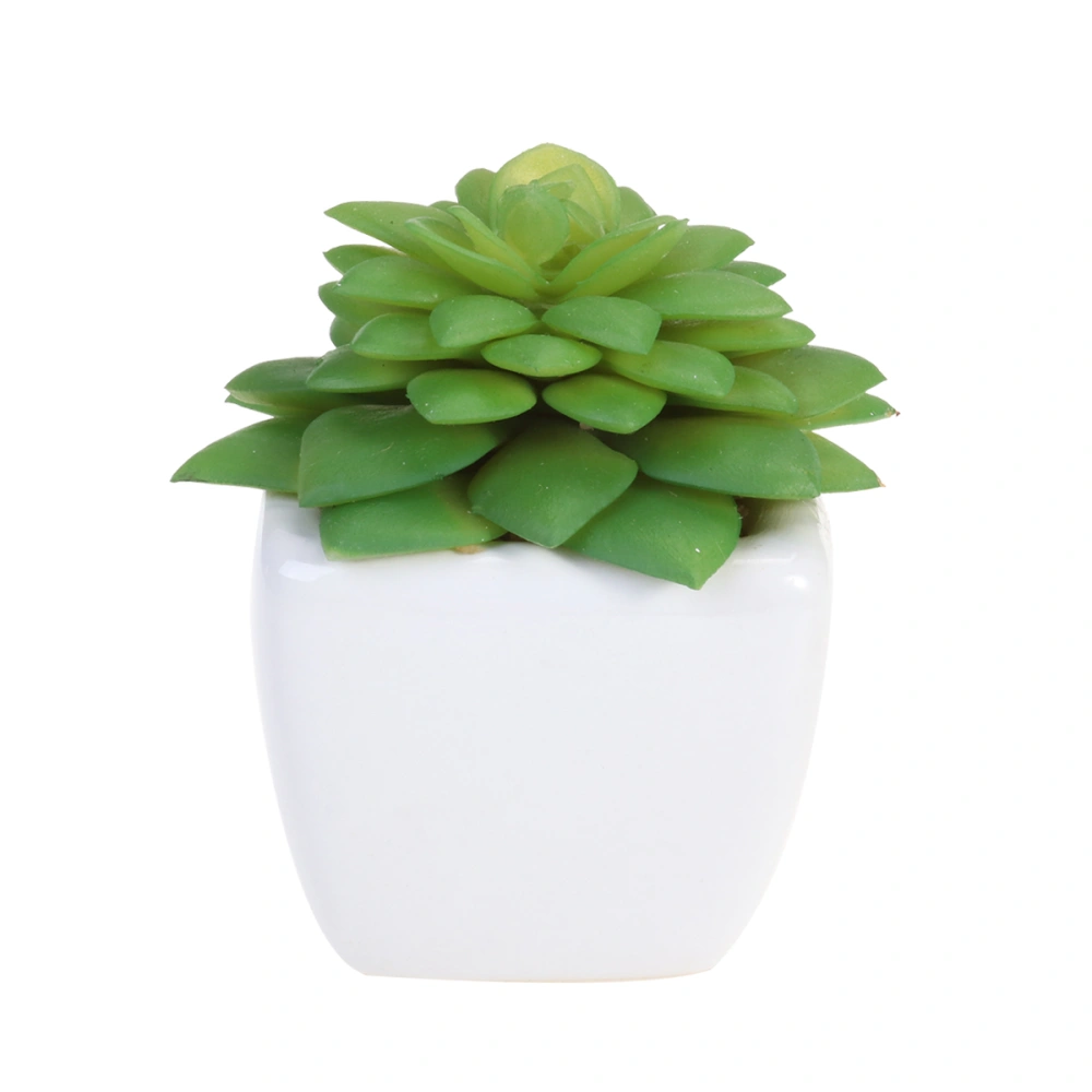 Cube Modern Potted Green Artificial Succulent Plants Mini Fake Flower Pot for Indoor Outdoor Decor (Alocasia)