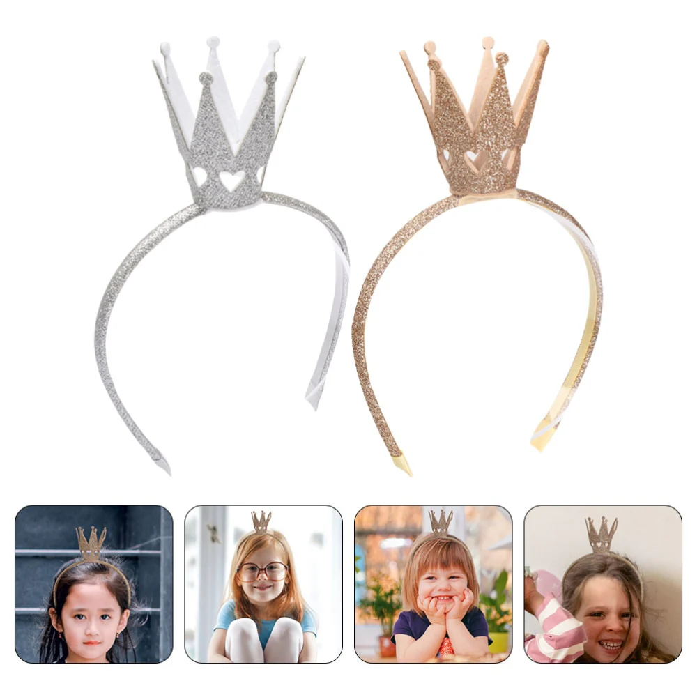 2pcs Crown-design Headdresses Glittery Headbands Three-dimensional Headbands for Children