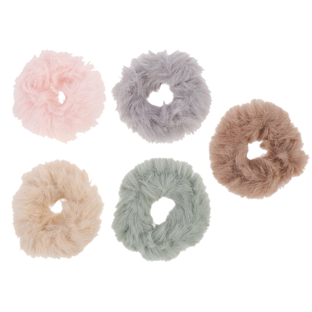 5Pcs Furry Hair Scrunchies Hair Bands Ponytail Holders Winter Hair Accessories