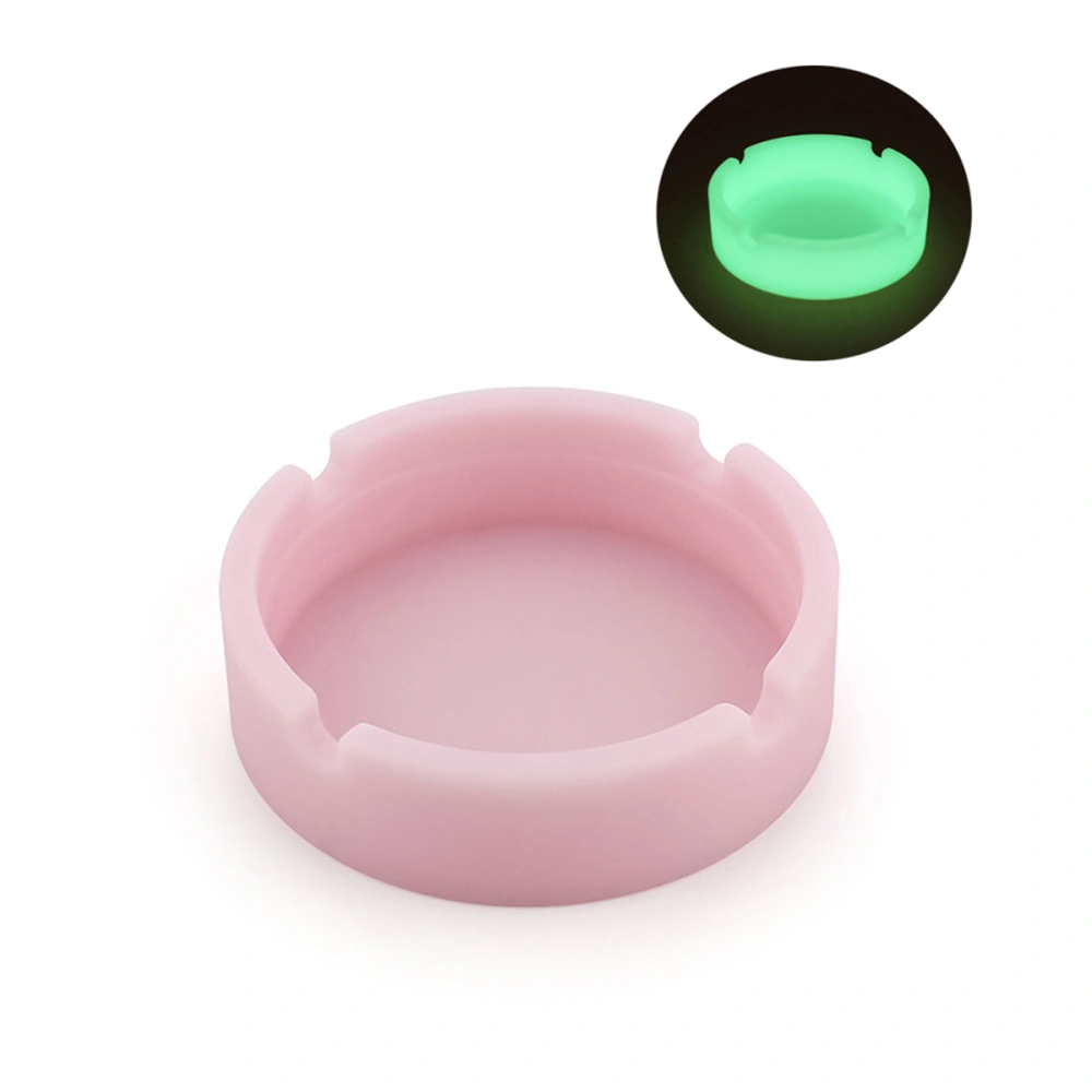 1 Pc Round Silicone Ashtray Unbreakable Heat Resistant Cigar Ashtray Luminous Ash Container - 8.3x2.3cm (Pink)