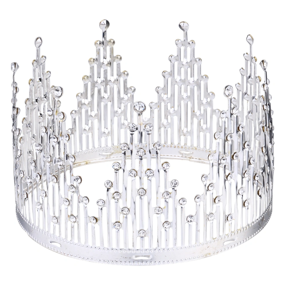 1pc Crystal Crown Cake Topper Crystal Tiara Children Hair Ornamnets for Wedding birthday Party Cake Decoration (Silver)