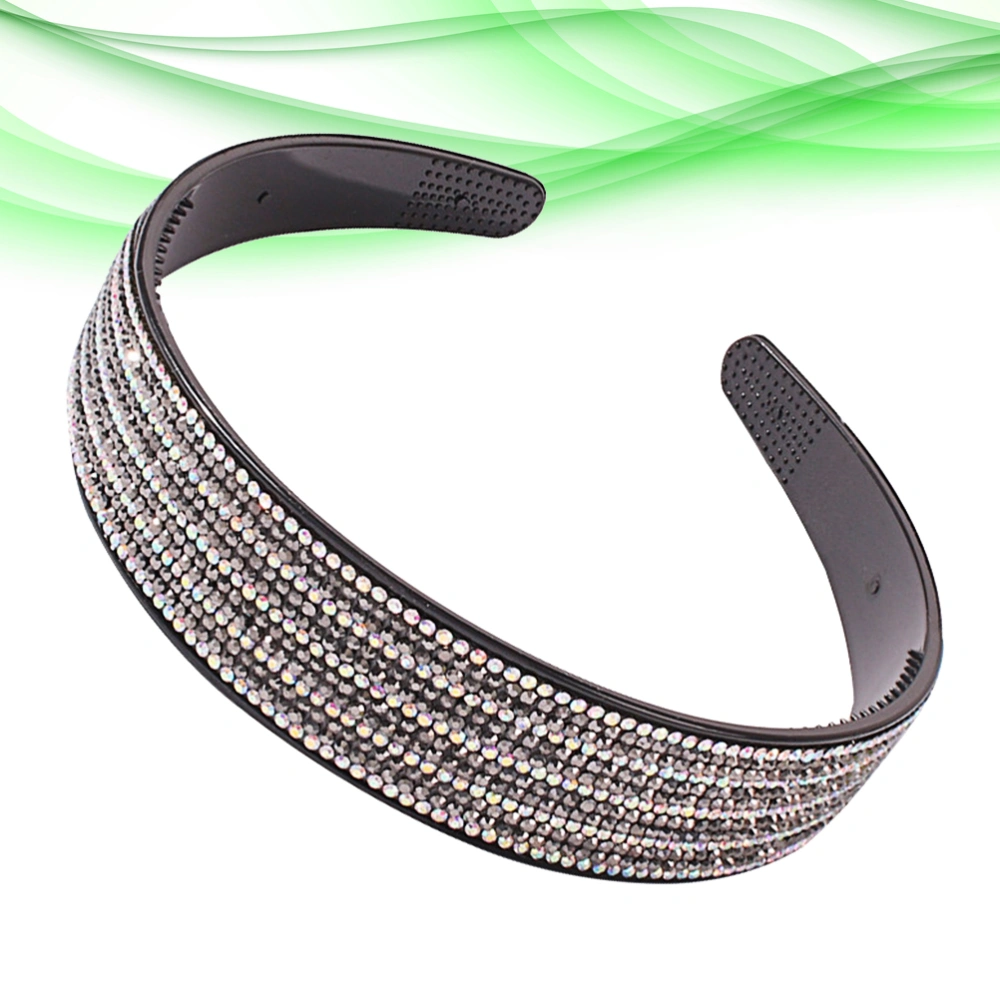 1PC Simulated Fully-jewelled Hair Clasp Stylish Toothed Hair Hoops Delicate Wide Rim Headband Creative Anti-slip Hair Accessories for Women Use (Grey)