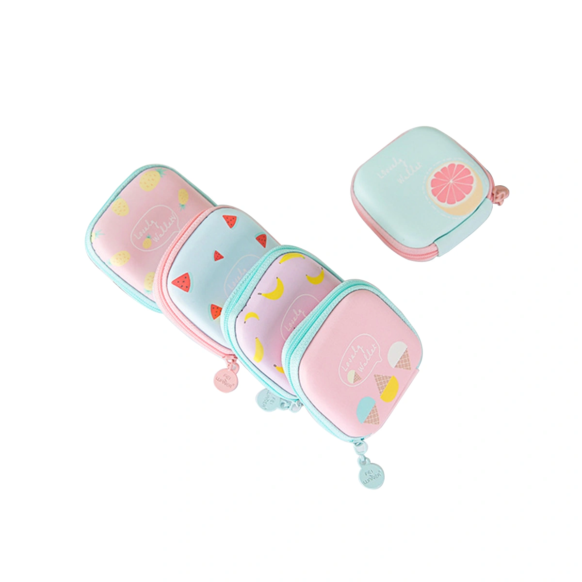 Lovely Portable Mini Headphones Storage Case Zipper Box Earphone Bags Travel Carrying Case for Earphones Earbuds USB Cable Keys Coin (Blue Grapefruit)