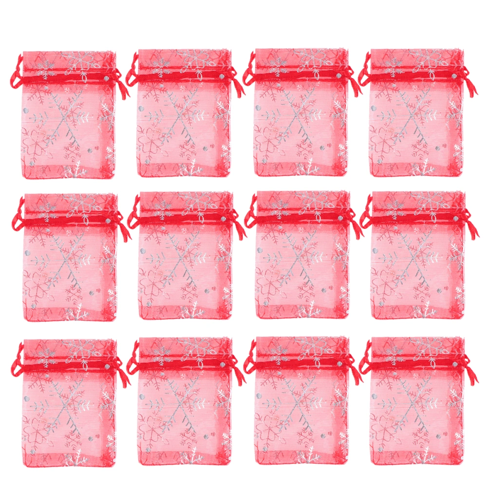 100 Pcs Silver Snowflake Drawstring Present Bags Gift Candy Favor Storage Packing Bags Wedding Party Supplies (Red)