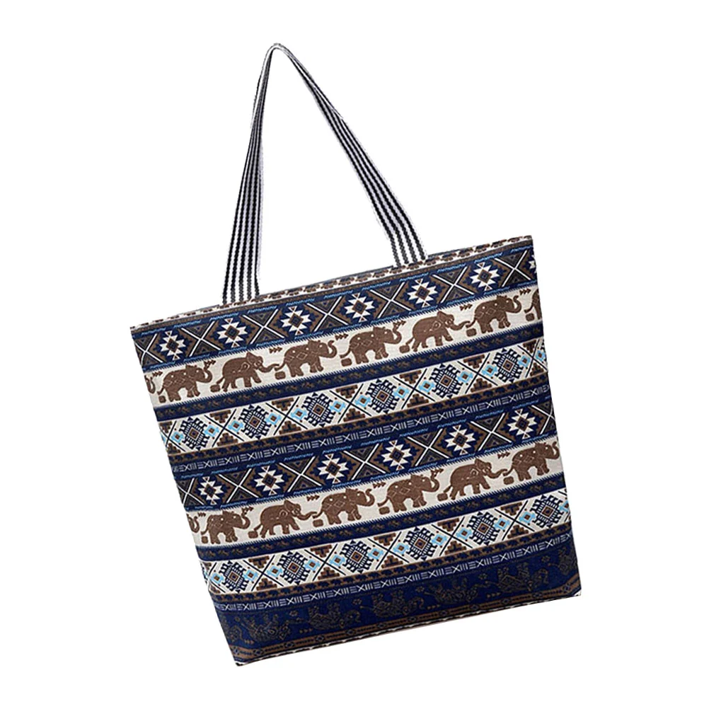 Korean Style Canvas Bag Cartoon Printing Shoulder Bag Simple Shopping Bag Large Capacity Handbag (Blue)