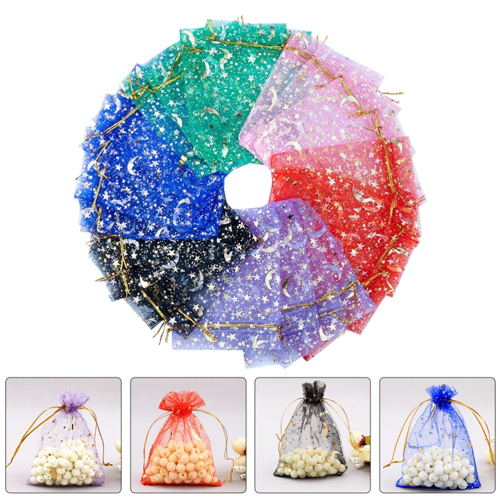 120pcs Mixed Color Moon Stars Drawstring Organza Bags Jewelry Gift Pouches