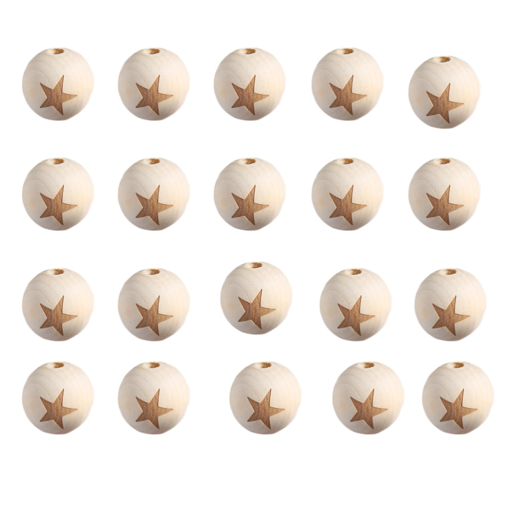 20 Pcs 20mm Unfinished Natural Color Round Beads Wooden Spacer Beads for Projects and Crafts Making(Five-pointed Star)