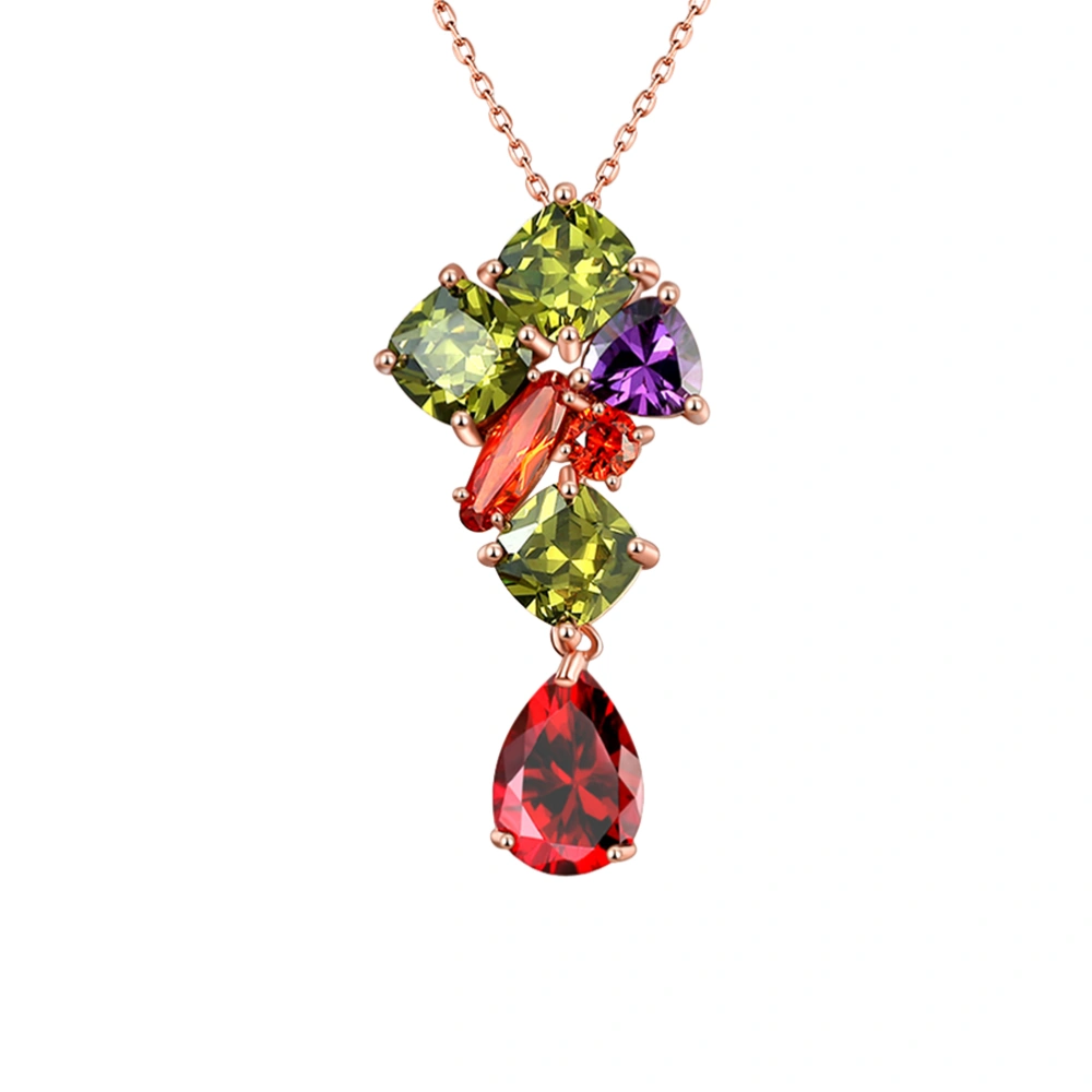 Women's Colorful Gemstone Necklace Gorgeous Rhinestone Pendant Shiny Elegant Jewelry