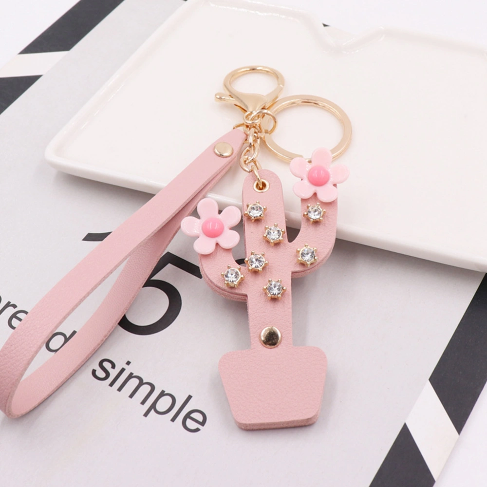 Lovely Cactus Keychains Pretty Key Holder Funny Key Ring Key Decoration Small Gift for Women Girls (Pink)